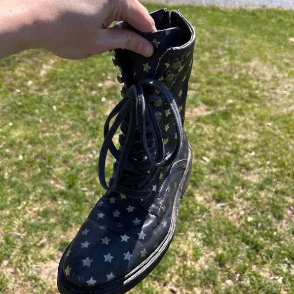 Rare - Free People Santa Fe Lace-Up Boot in Leather Washed Black Star - Picture 6 of 10